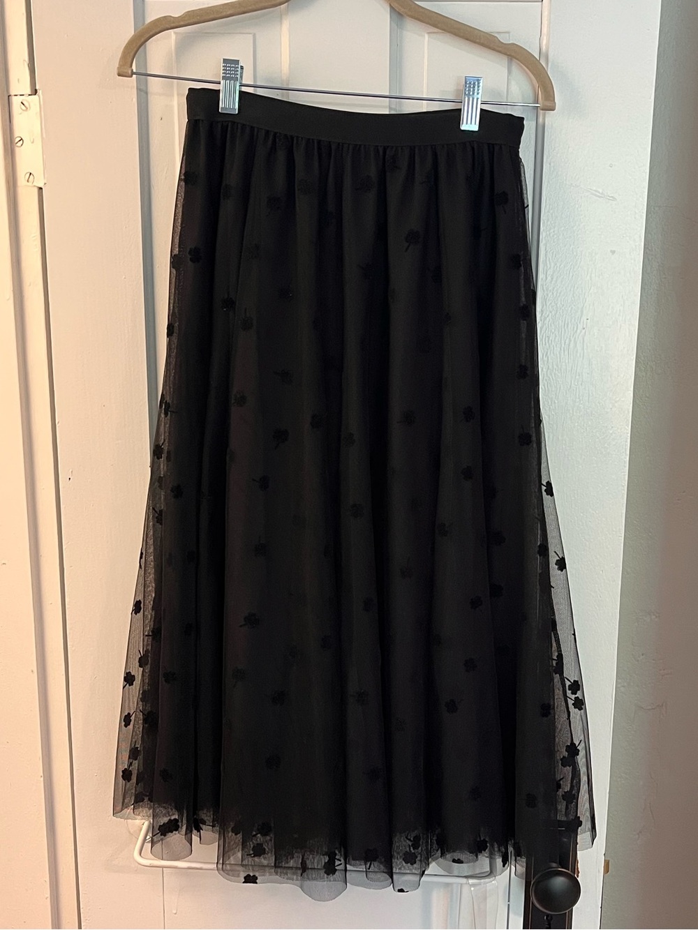 Black Polka Dot Tulle Midi Skirt - Women